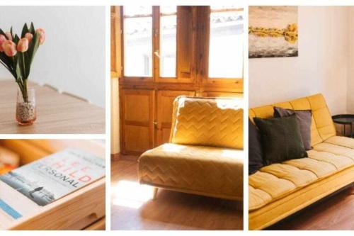 un collage de tres fotos de un sofá en una habitación en Dúplex San Martín, en León
