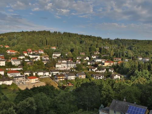 an aerial view of a town with houses and trees at Taunusblick-Meißner in Schmitten