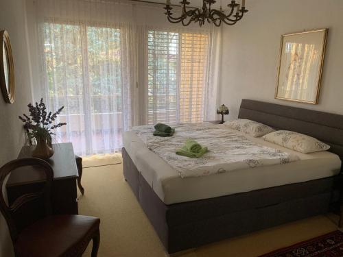 um quarto com uma cama grande e uma janela em Ferienwohnung "Casa Annabella" em Ascona