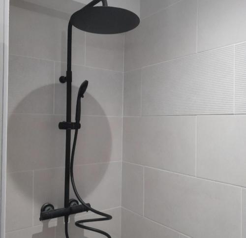 une douche avec pommeau de douche dans une salle de bain dans l'établissement Apartment calme, à Remiremont