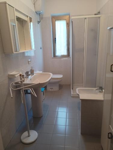 a bathroom with a sink and a toilet and a shower at podere il poggetto in Lorenzana