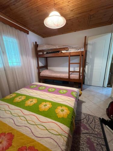 斯塔夫羅斯的住宿－Lina's Residence，一间卧室配有一张床和一张双层床。
