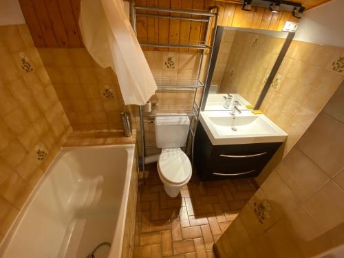 een kleine badkamer met een toilet en een wastafel bij Studio Châtel, 1 pièce, 4 personnes - FR-1-693-92 in Châtel