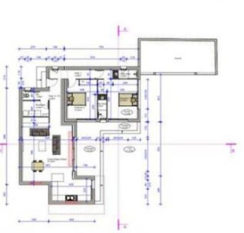un plan d'étage d'un bâtiment dans l'établissement Villa 4P piscine avec toboggan et cascade, à Bessan