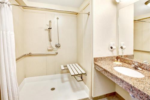 y baño con bañera, lavamanos y ducha. en Days Inn by Wyndham Oklahoma City/Moore, en Oklahoma City