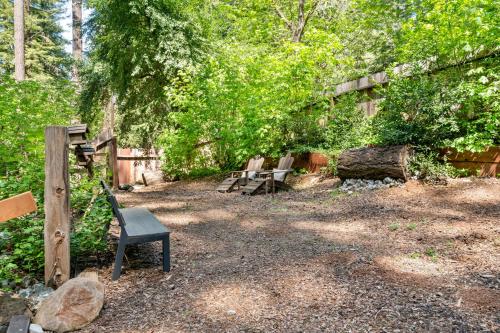 a park with benches and a fence and trees at Faeya Grove in Forestville