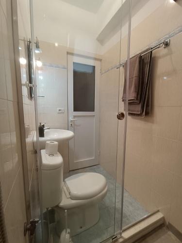 a bathroom with a toilet and a sink and a shower at Villa Papa in Ksamil