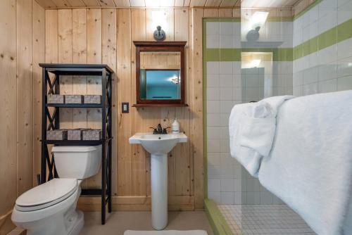 een badkamer met een toilet en een wastafel bij Rivendell in Monte Rio