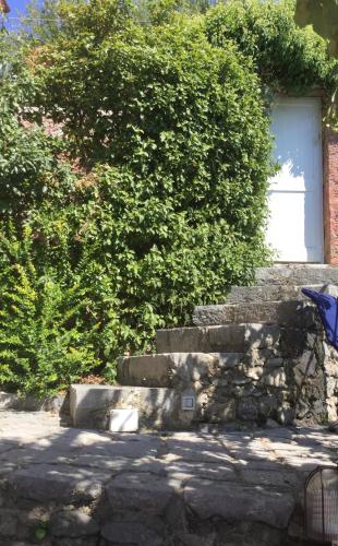 a set of stone steps in front of a bush at B&B Le Tre Casette in Maratea