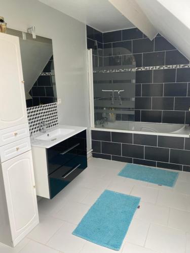 een badkamer met een wastafel en een bad bij maison des caucases in Baron