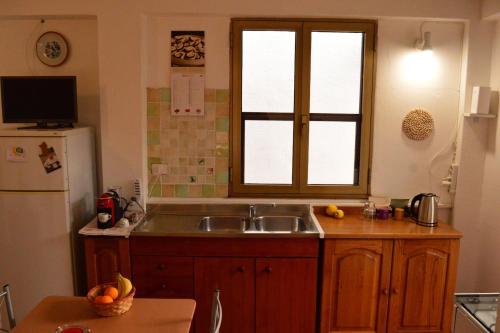 een keuken met een wastafel en een koelkast bij Stefania Guest House in Giba