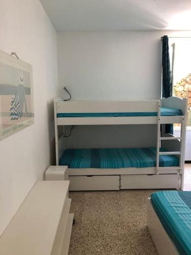 une chambre avec deux lits superposés dans une pièce dans l'établissement Charmant logement sur la plage, à Serra-di-Ferro