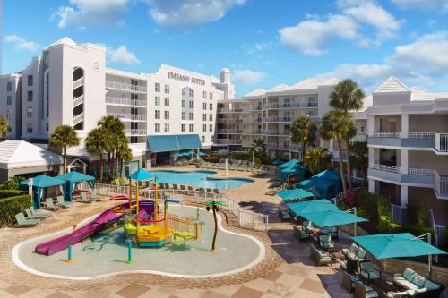 an aerial view of a water park at a resort at Embassy Suites by Hilton Orlando Lake Buena Vista Resort in Orlando