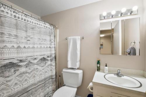 y baño con aseo y lavamanos. en Snohomish 1 Bed Apt - In Town Great, Central Loc, en Snohomish