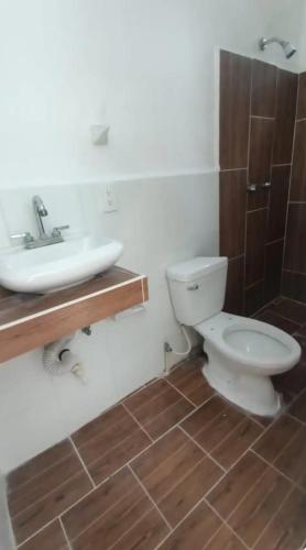 ein Bad mit einem WC und einem Waschbecken in der Unterkunft Descansa sin Ruidos Departamento Limón in Tuxtla Gutiérrez