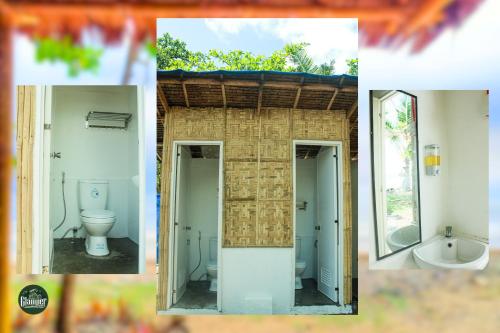 a collage of photos of a bathroom with a toilet at Glamper Grove- Real, Quezon 
