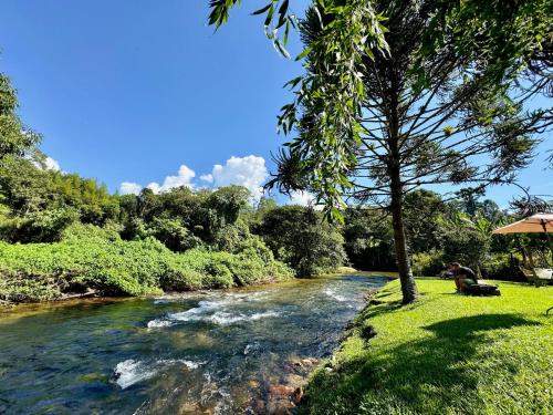 a river with a tree on the side of it at Pousada Chalés Jardim das Bromélias - Visconde de Mauá in Visconde De Maua
