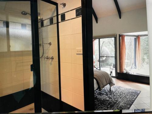 Łazienka z prysznicem i szklanymi drzwiami w obiekcie Heavenly Retreat w mieście Halls Gap