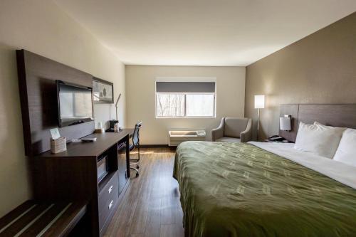 Pokój hotelowy z łóżkiem i biurkiem w obiekcie Quality Inn w mieście Carrollton