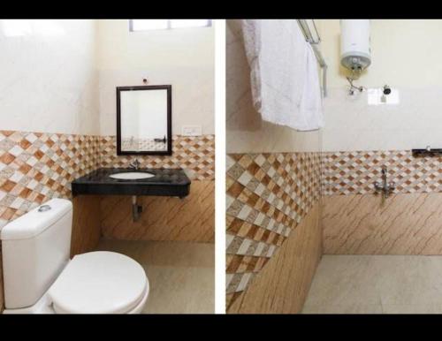 two pictures of a bathroom with a toilet and a sink at SK Residency in Vedal