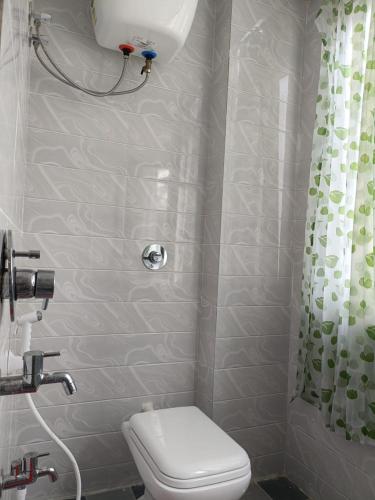 a small bathroom with a toilet and a shower at Arnnapurna Hotel & Resort in Jājpur