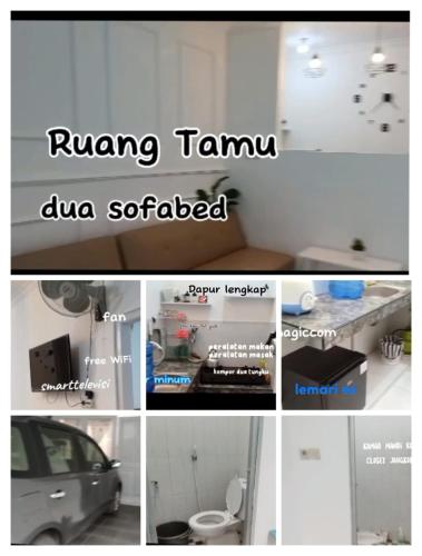 a collage of pictures of a kitchen and a room at rumah sewa keluarga sepaket lima kamar tidur dll in Purwokerto