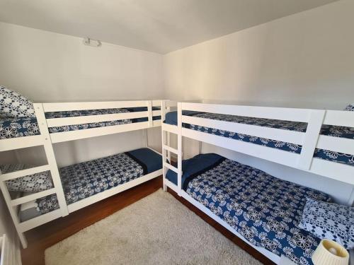 une chambre avec trois lits superposés dans une pièce dans l'établissement 20 Min Disneyland / 30 Min Paris, à Thorigny-sur-Marne