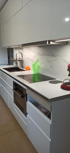 une cuisine avec un évier et un plan de travail dans l'établissement STUDIO AGREABLE, à Montpellier