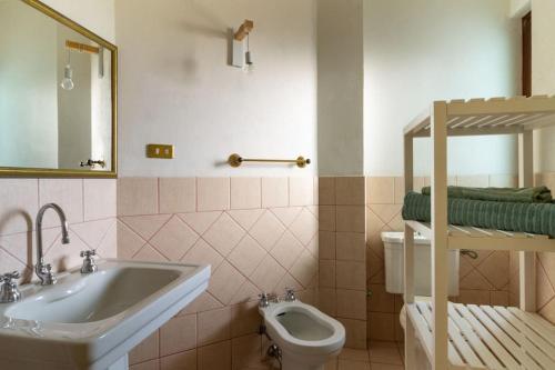 a bathroom with a sink and a toilet at Su Trigu, primo piano in Bari Sardo