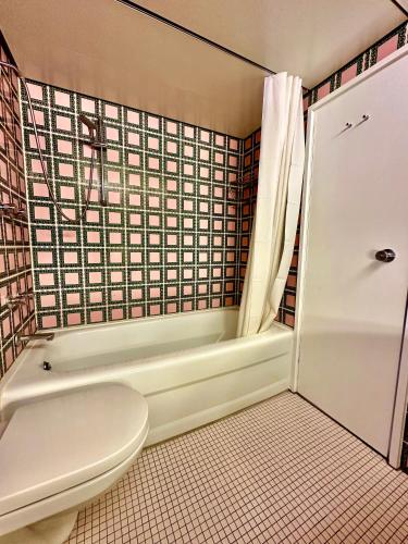 ein Badezimmer mit einem WC, einer Badewanne und einer Dusche in der Unterkunft Appartement mit traumhaftem Kieler Förde Blick in Kiel