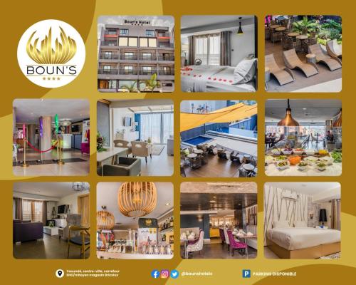 a collage of pictures of a living room at Boun's Hotel in Yaoundé