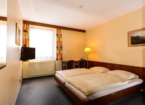 a hotel room with a bed and a television at APPART-HÔTEL MARCO POLO in Luxembourg