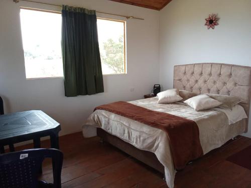 a bedroom with a large bed and two windows at El Mirador de Juan in Guasca