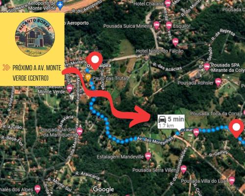 a map of the hike to flamingima akuana lodge at Recanto Boreal - Monte Verde in Monte Verde