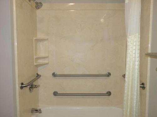 a bathroom with a shower and a bath tub at La Quinta by Wyndham Dumas in Dumas
