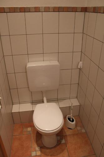 a bathroom with a white toilet in a room at Grand Apartments Kassel in Calden
