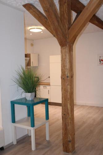 une chambre avec une table et une plante en pot dans l'établissement Grand Apartments Kassel, à Calden