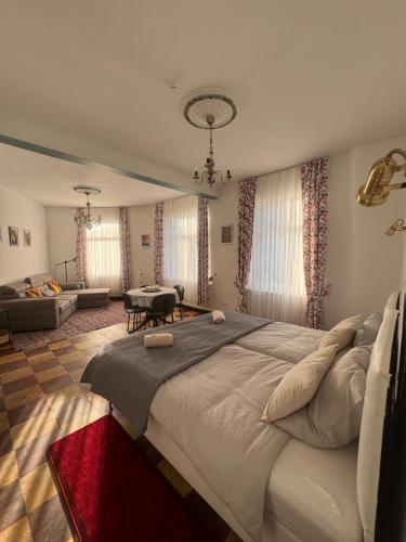 ein Schlafzimmer mit einem großen Bett und ein Wohnzimmer in der Unterkunft Dokstudio50 in Gent