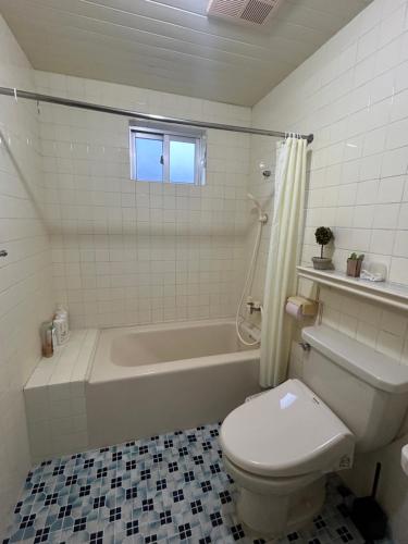 a bathroom with a tub and a toilet and a sink at ライフタイムハウス55 in Furugen