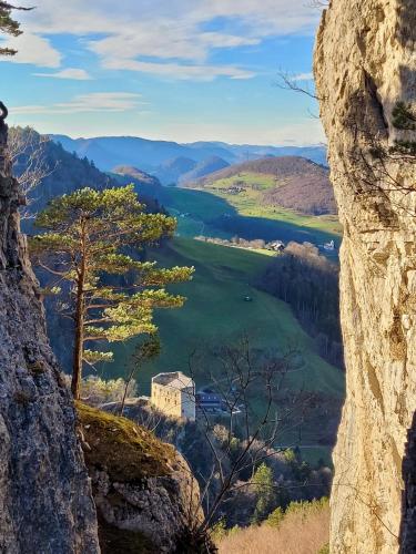 a view of a valley from a cliff at Chez Svanette B&B Villa Sonnglück in Zullwil