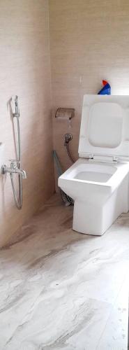 uma casa de banho com um WC branco e um chuveiro em Ninabung homestay em Namchi