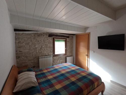 1 dormitorio con 1 cama y TV de pantalla plana en CA L'ENGRÀCIA, en Tarrés