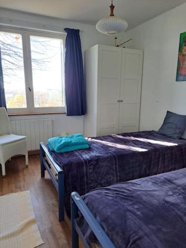 - une chambre avec 2 lits et une armoire blanche dans l'établissement landelijke woning, à Saint-Romain