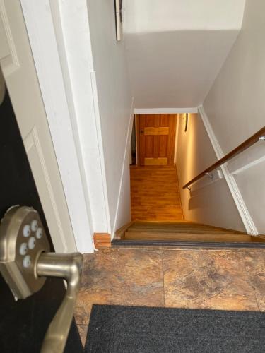 a view of a stairwell with a door in a house at Escarpment Dwelling! in Hamilton