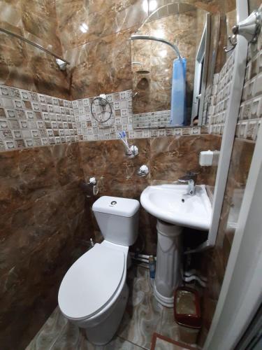 a bathroom with a toilet and a sink at Hotel Erebuni Plaza in Yerevan