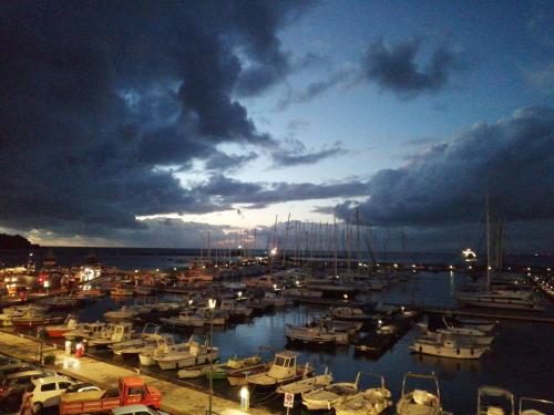 un grupo de barcos atracados en un puerto por la noche en STELLA MARINA en Procida