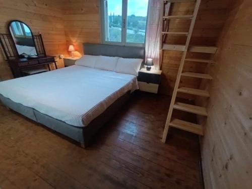 - une chambre avec un lit et une échelle dans l'établissement ViladeMadeira, Crete, à Amnátos