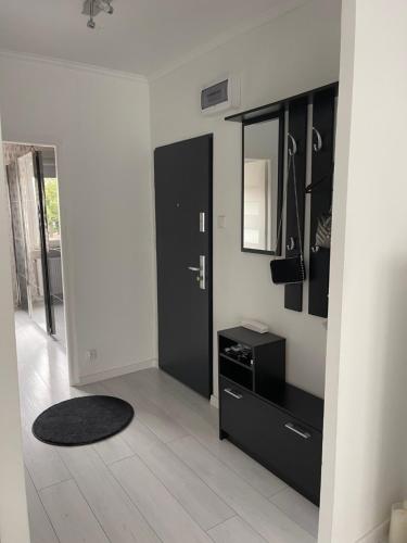 a room with a black door and a black cabinet at Promienna Rezydencja - bright holiday home in Wolin
