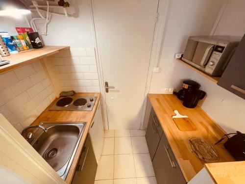 une petite cuisine avec un évier et un micro-ondes dans l'établissement Le Studio bon enfant - 307, à Rouen