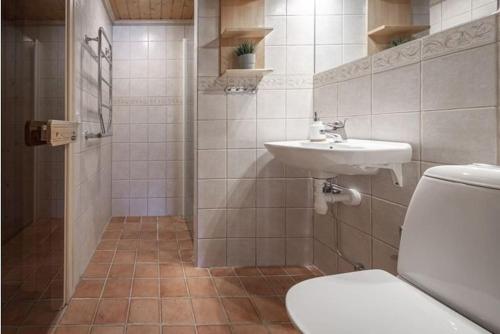 a bathroom with a toilet and a sink at Aktiv familjesemester i Lindvallen. MTB, downhill, vandring, sommarskidåkning & bad. 30:e juni till 6:e juli in Sälen